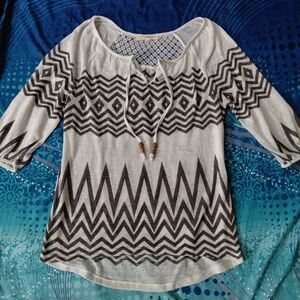 Rewind Black and White Chevron Tunic Light Weight